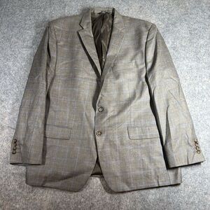 Lauren Ralph Lauren Mens 48R Silk Wool Linen Sport Coat Beige Windowpane Plaid